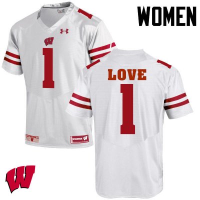 Women's Wisconsin Badgers NCAA #1 Reggie Love White Authentic Under Armour Stitched College Football Jersey DL31R15CU